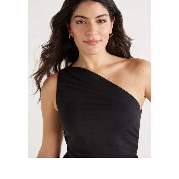 Sofia Women's One Shoulder Ruched Dress, Knee Length, Sizes Large - Picture 3 of 5